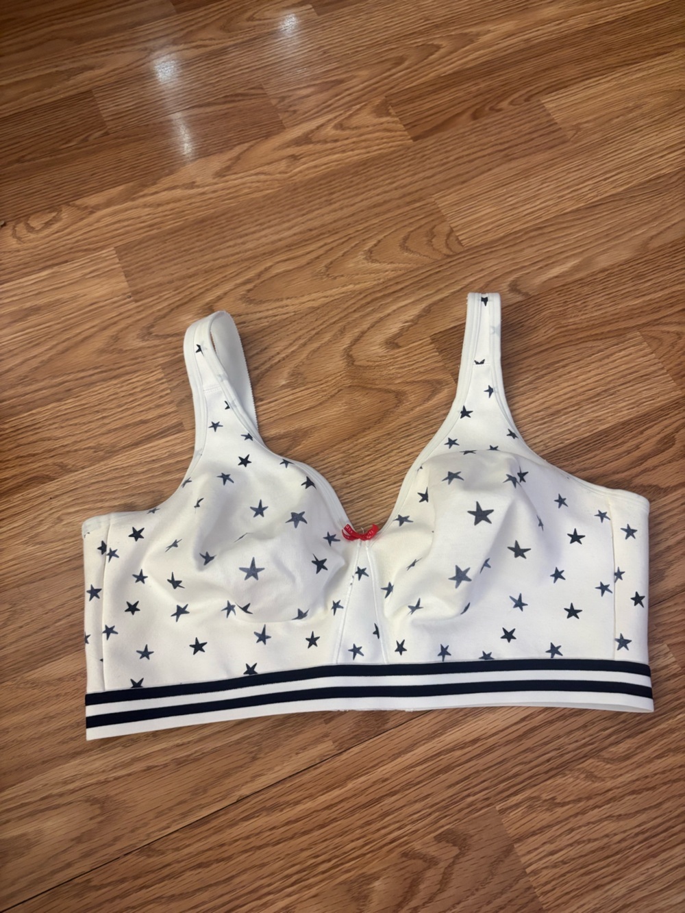 Cacique White Star Print Cotton Unlined Wireless Bra Size 40DDD